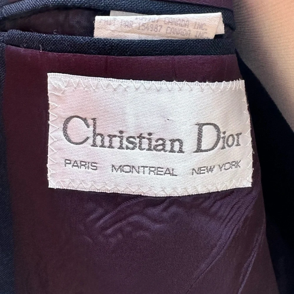 VTG Christian Dior Boyfriend Strip Double Breasted Wool Poly Jacket Coat Size S